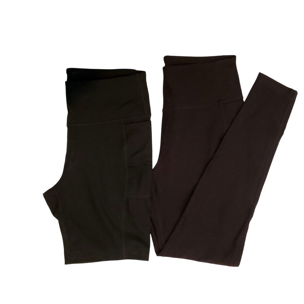 Mondetta Womens Black High-Waisted Leggings & Bike Shorts Bundle Size M